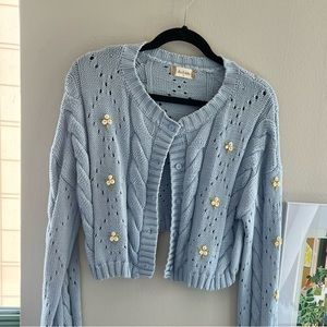 Altar’d State Blue Cropped Floral Embroidered Cardigan